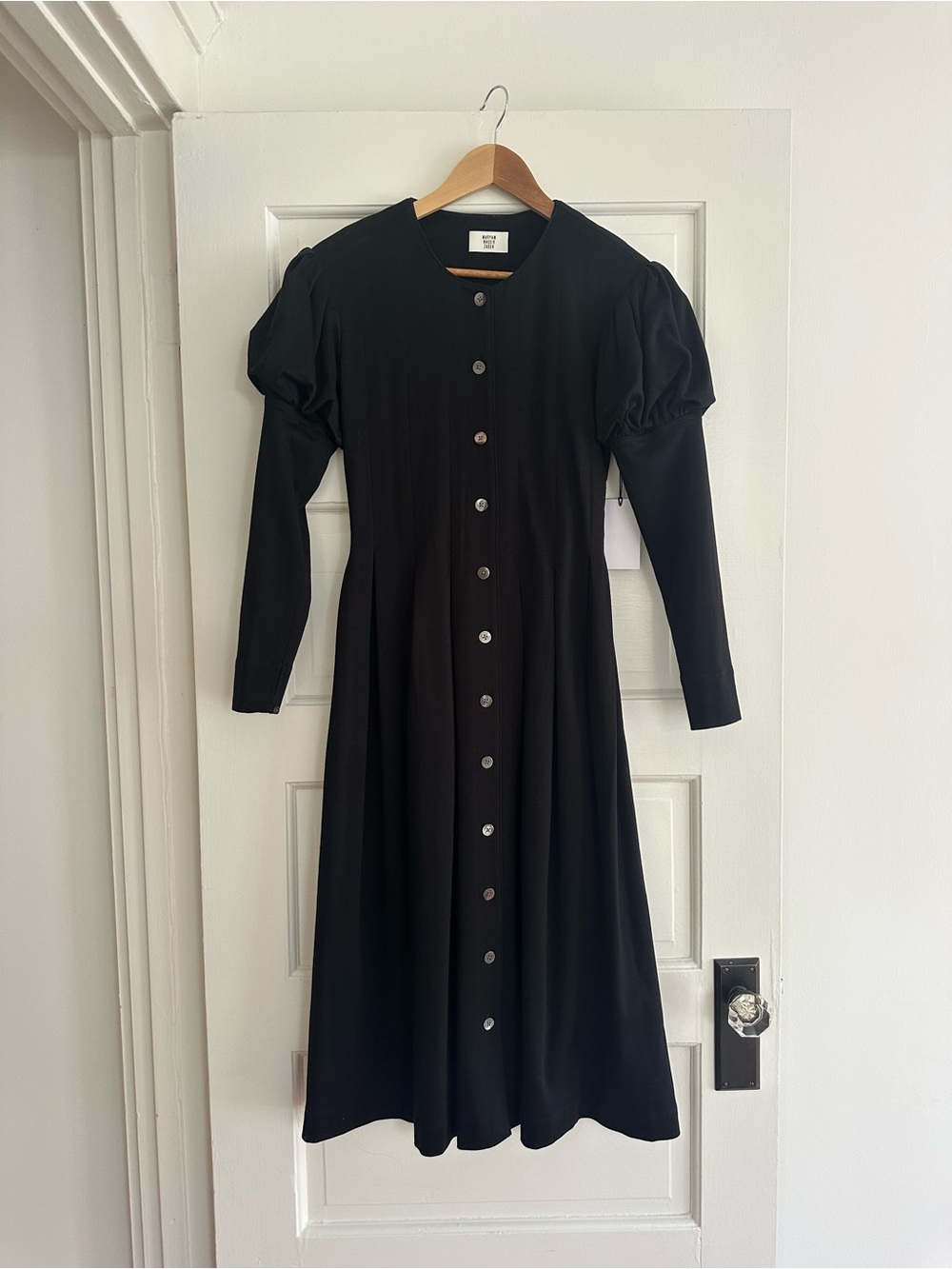 Maryam Nassir Zadeh Black Button-Front Puff Sleeve Midi Dress